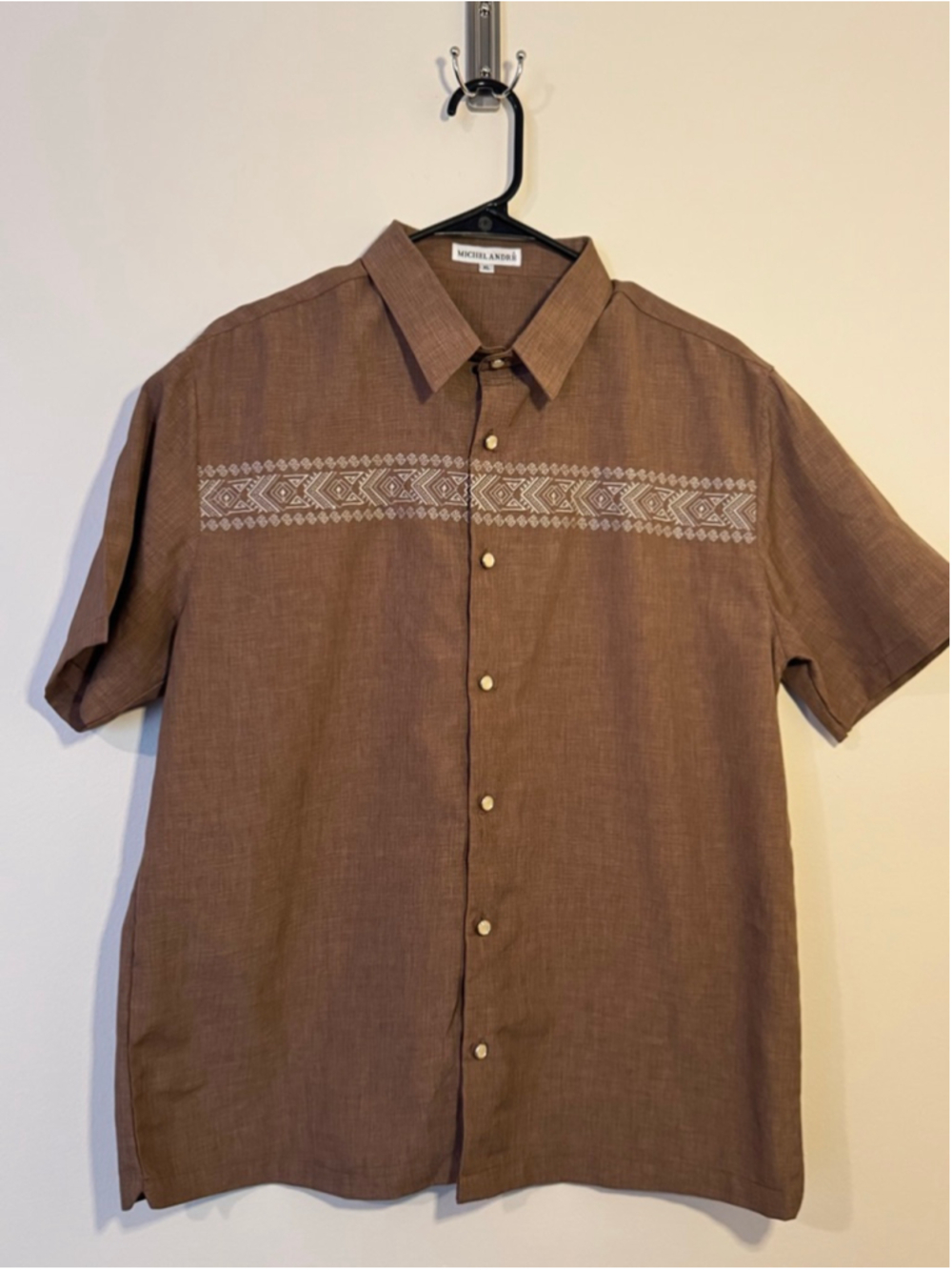 MICHEL ANDRÉ Casual Button Down Shirt XL Brown with White Pattern
